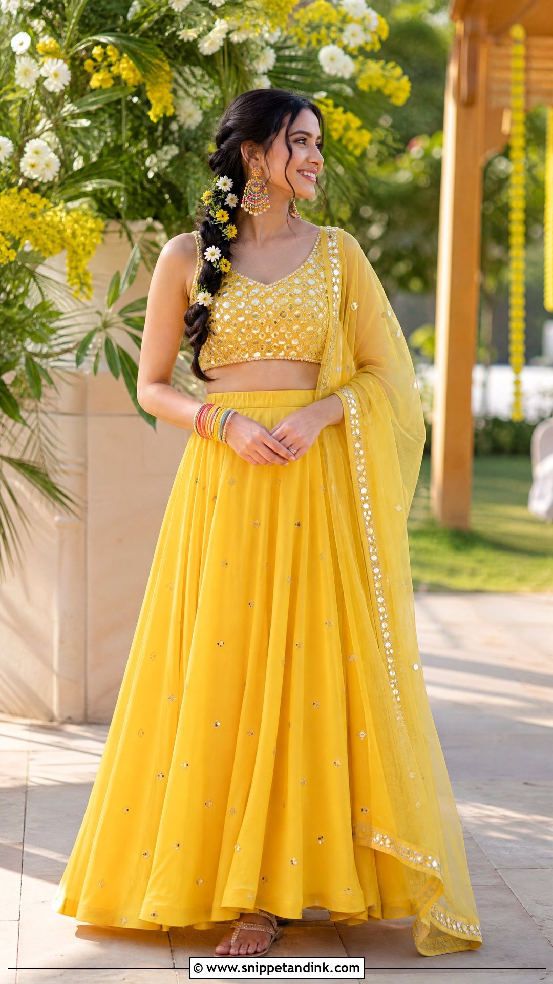 Yellow Skirt And Crop Top Haldi Outfit - Snippet and Ink - 25 Aesthetic Haldi Outfits
