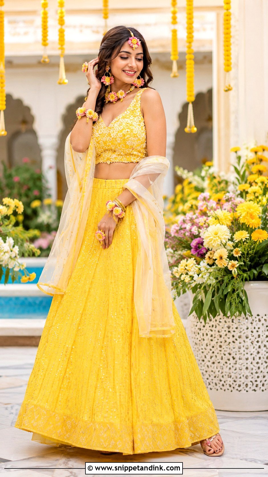 Yellow Skirt And Crop Top Haldi Outfit - Snippet and Ink - 25 South Indian Haldi Outfit Ideas