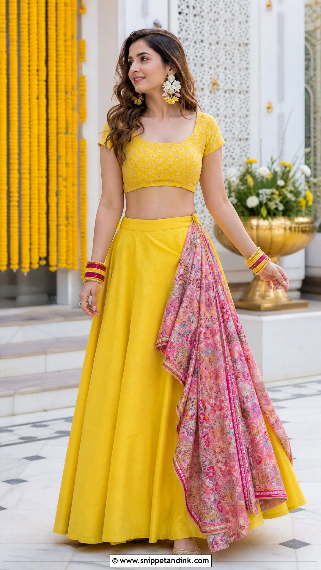 Yellow Skirt And Crop Top Haldi Outfit - Snippet and Ink - 20 Women Haldi Outfit Ideas