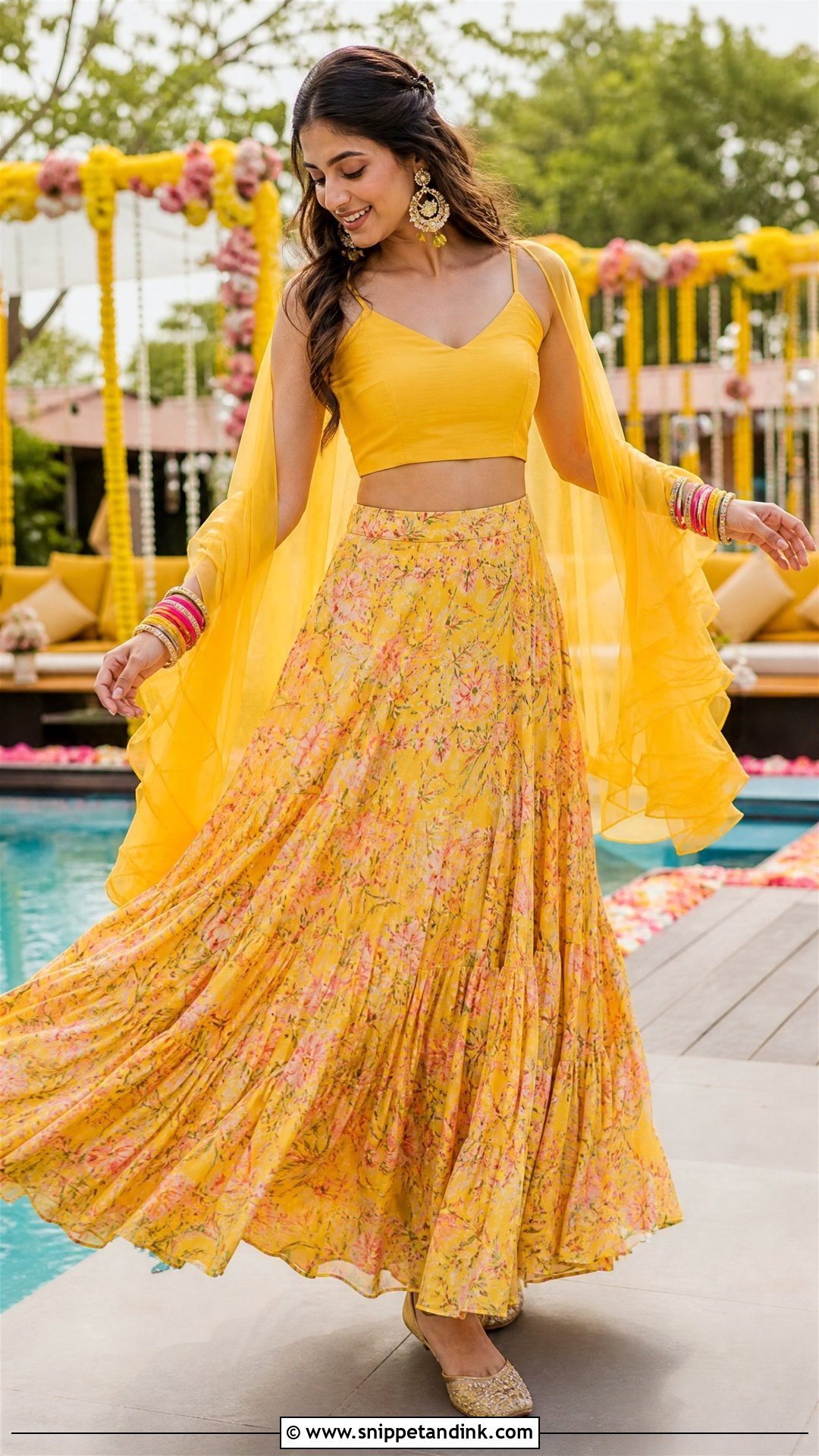 Yellow Skirt And Crop Top Poolside Haldi Outfit - Snippet and Ink - 20 Pool Side Haldi Outfits