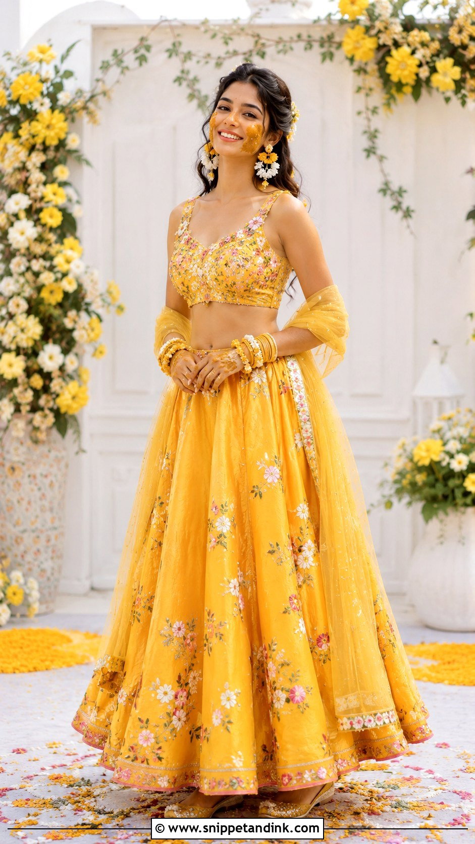 Yellow Skirt And Crop Top for Haldi - Snippet and Ink - 25 Yellow Haldi Outfit for Bride Ideas