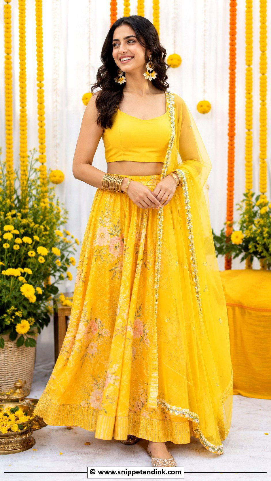 Yellow Skirt And Dupatta Set For Haldi - Snippet and Ink - 30 Indian Haldi Ceremony Outfit for Sister Ideas