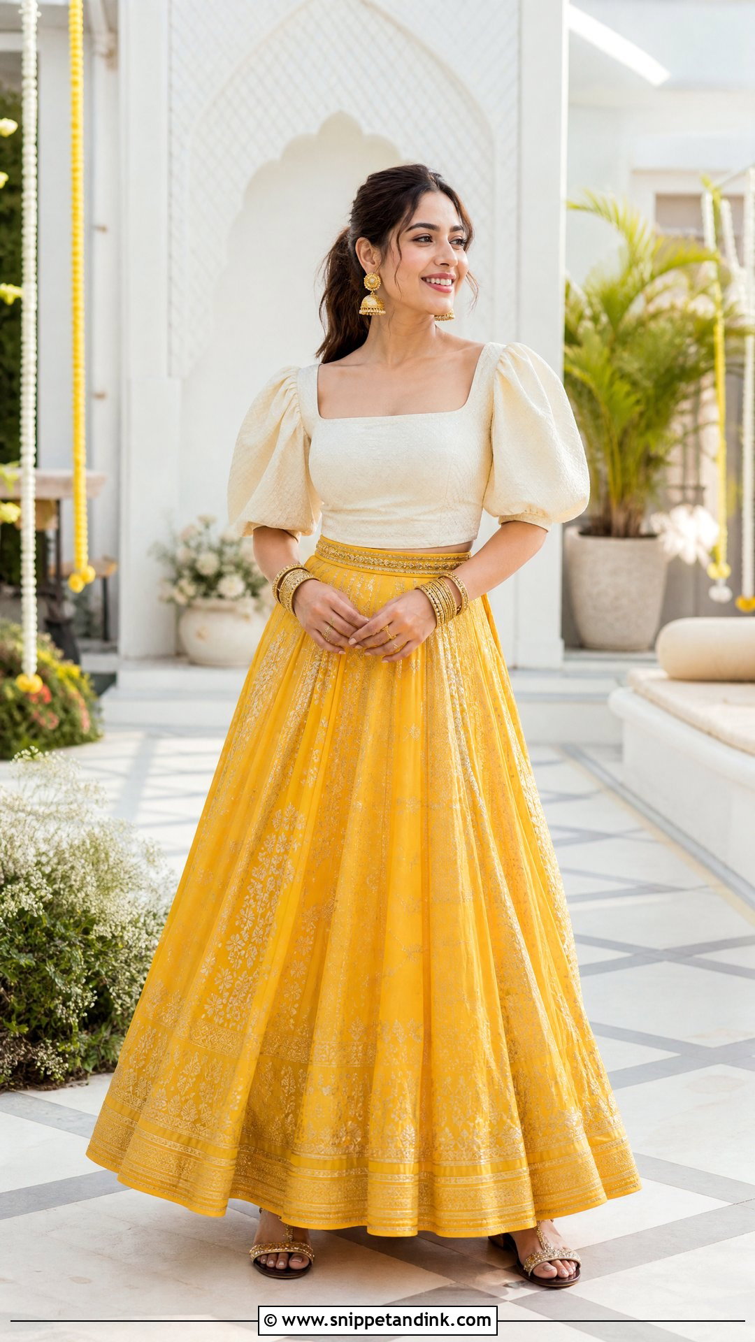 Yellow Skirt And Structured Top Haldi Outfit - Snippet and Ink - 20 Haldi Western Outfit Ideas