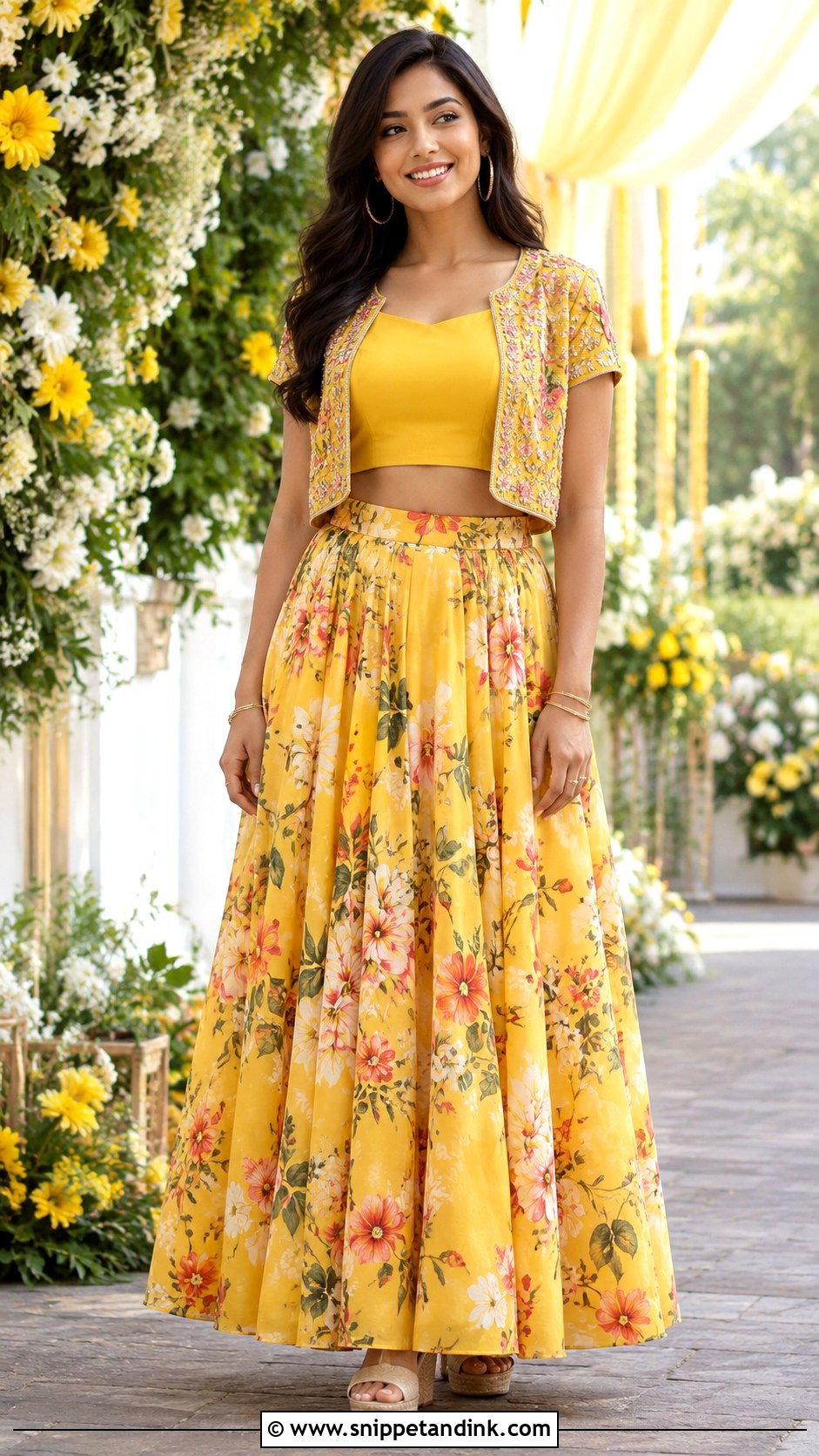 Yellow Skirt and Crop Top Set for Haldi - Snippet and Ink - 20 Outfits for Haldi Ceremony