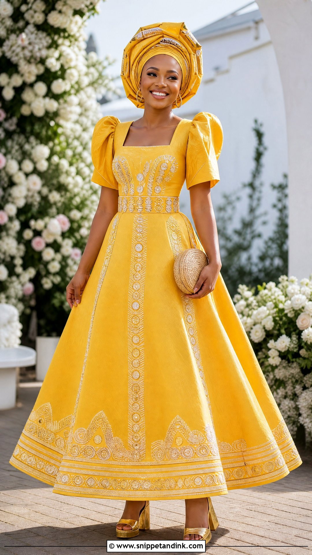 Yellow Sotho Wedding Dress With Puff Sleeves - Snippet and Ink - 20 Sotho Wedding Dress Ideas