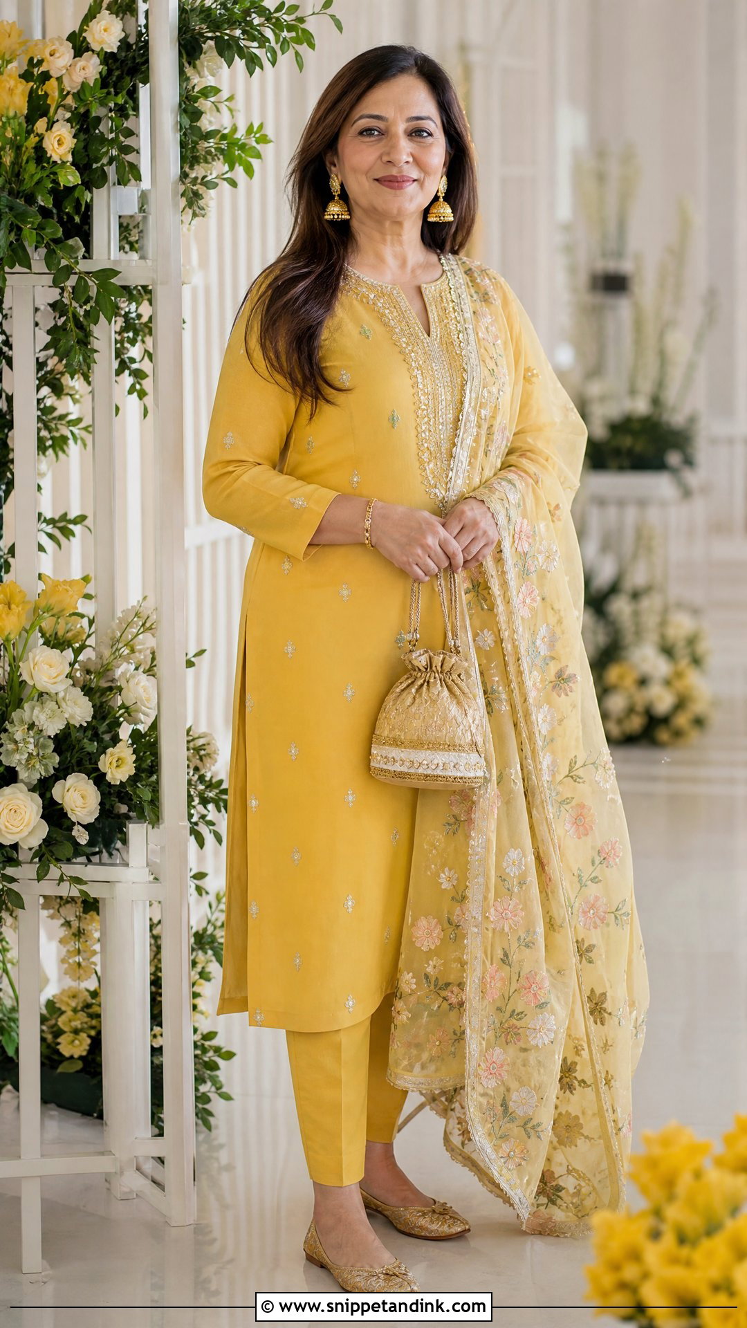 Yellow Straight Kurta With Organza Dupatta - Snippet and Ink - 25 Simple Yellow Dress for Haldi Function Ideas