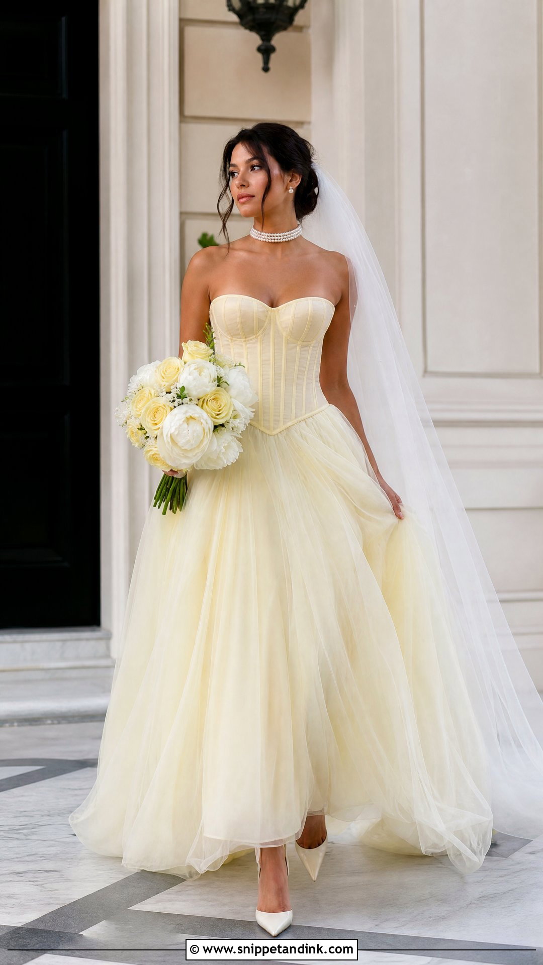 Yellow Strapless Corset Wedding Dress - Snippet and Ink - 20 Yellow Wedding Dress the Bride Ideas