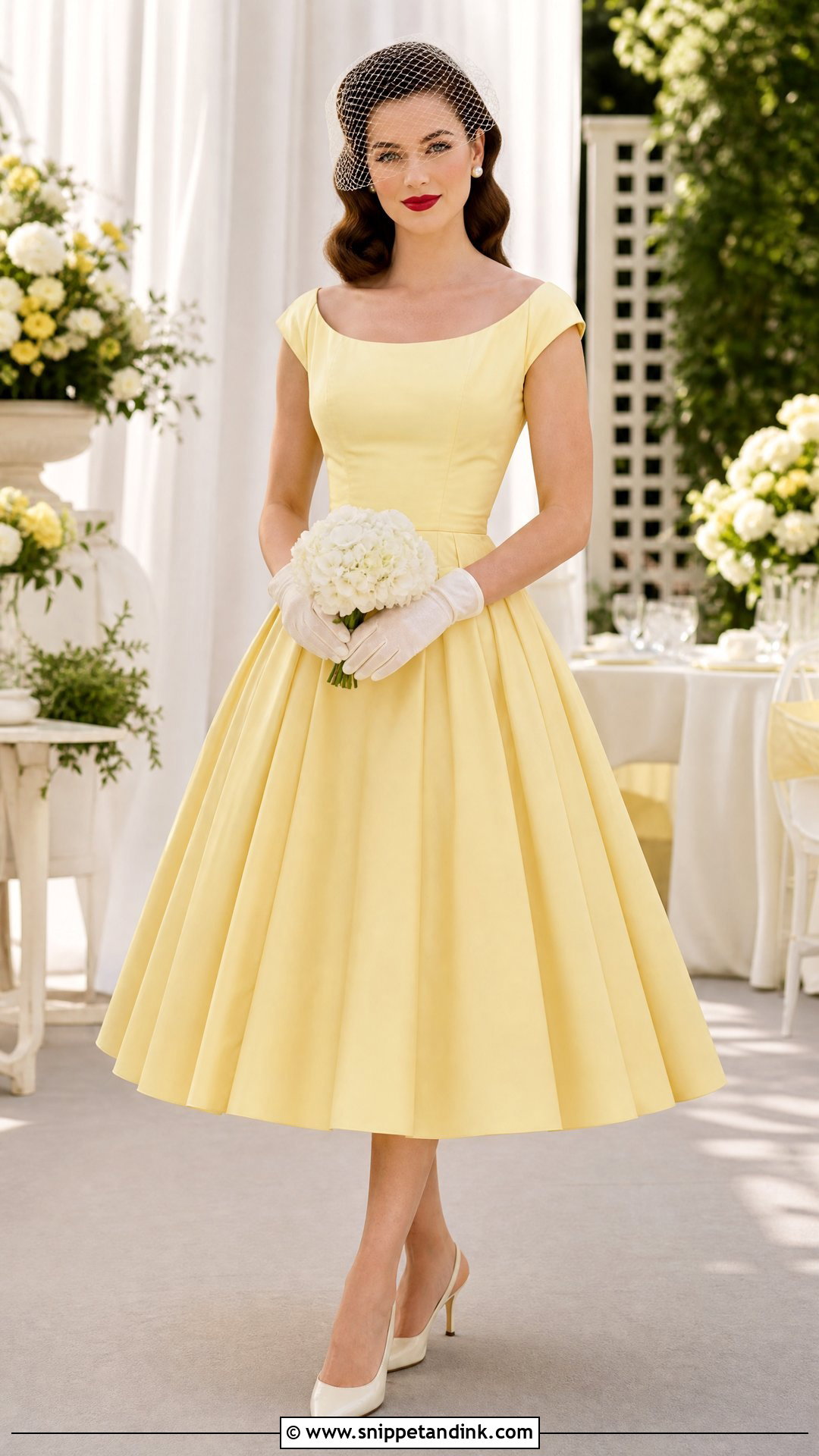 Yellow Tea Length Bridal Dress With Heels - Snippet and Ink - 20 Yellow Bridal Dress Ideas