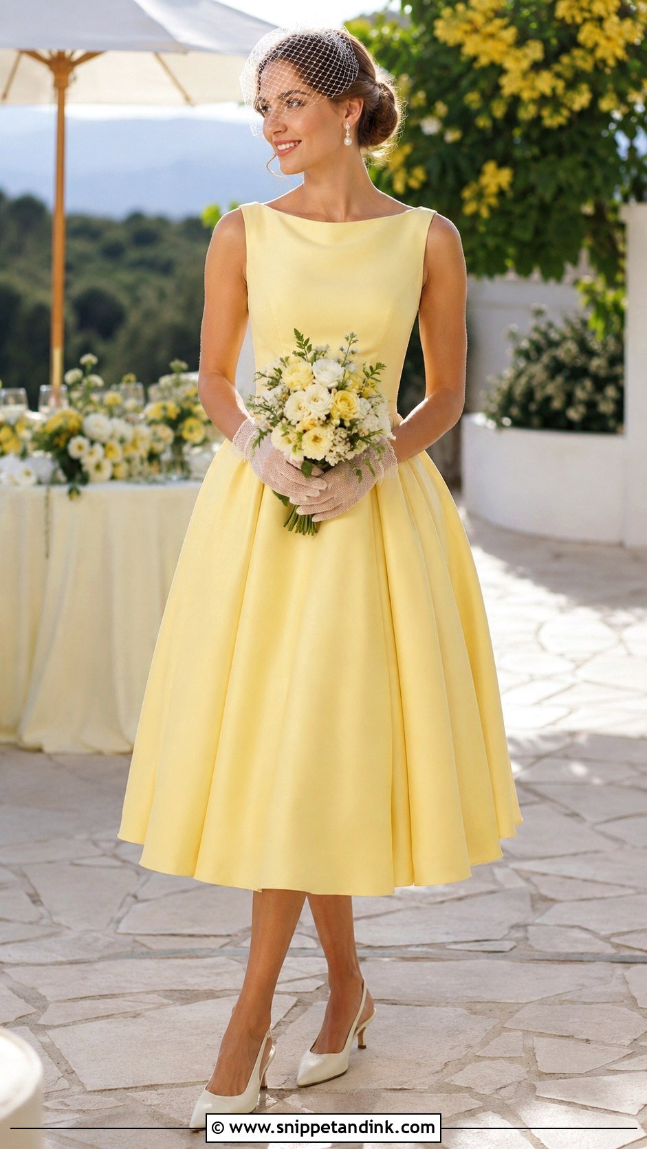 Yellow Tea Length Wedding Dress Bride - Snippet and Ink - 20 Colorful Bride Ideas