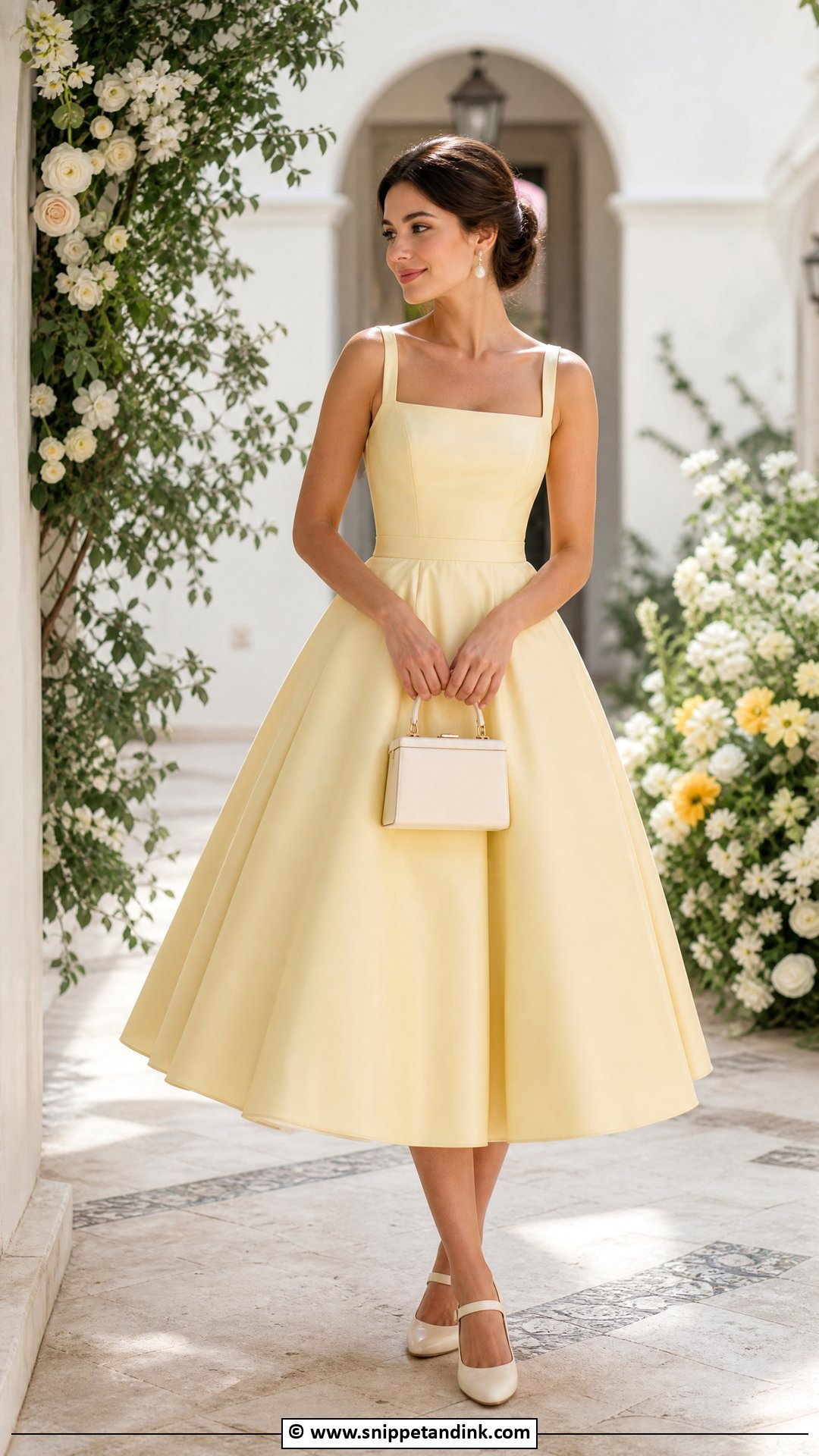 Yellow Tea Length Wedding Dress With Mary Jane Heels - Snippet and Ink - 30 Yellow Wedding Dress Ideas