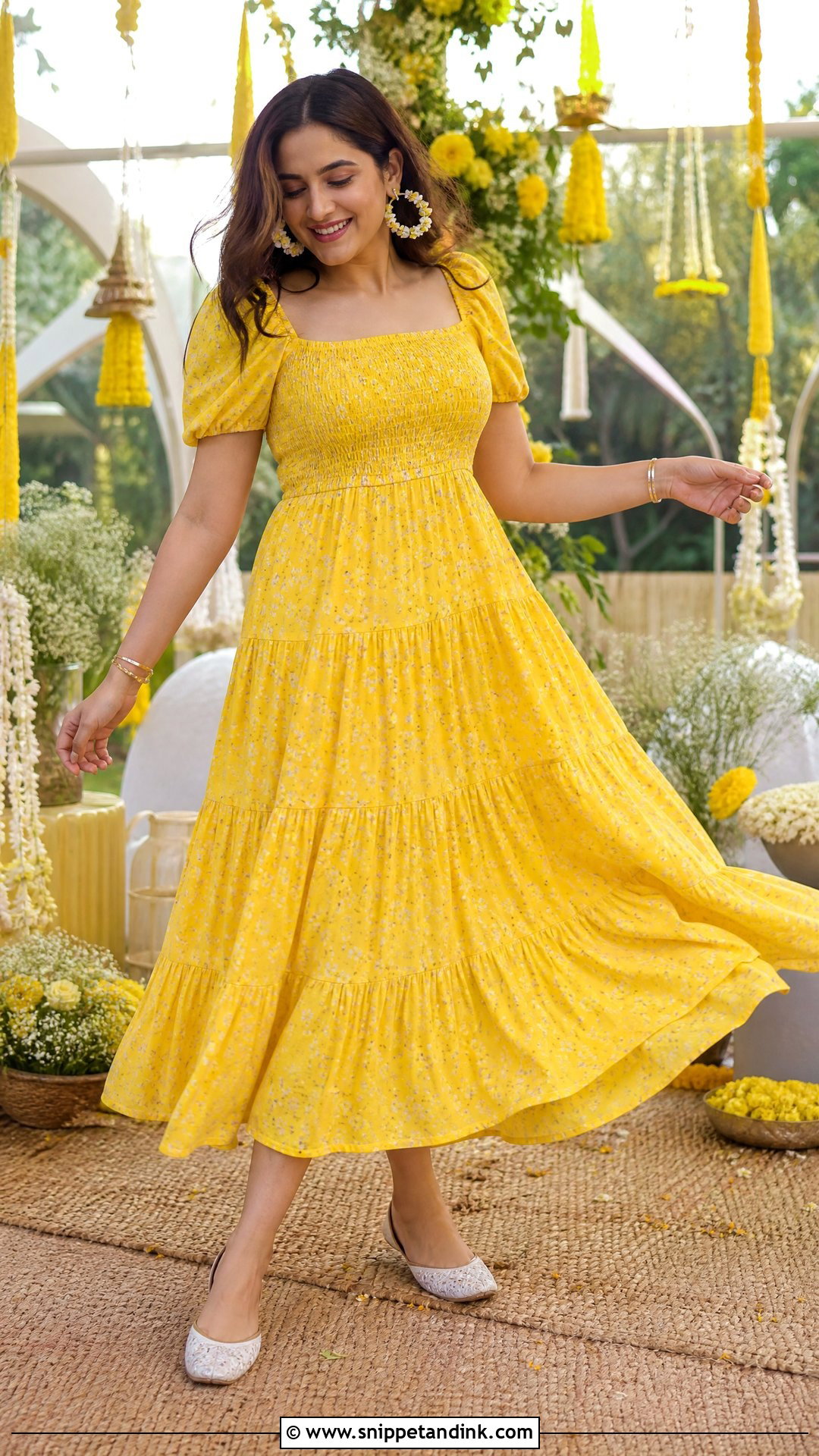 Yellow Tiered Gown for Haldi - Snippet and Ink - 20 Yellow Gown for Haldi Ideas
