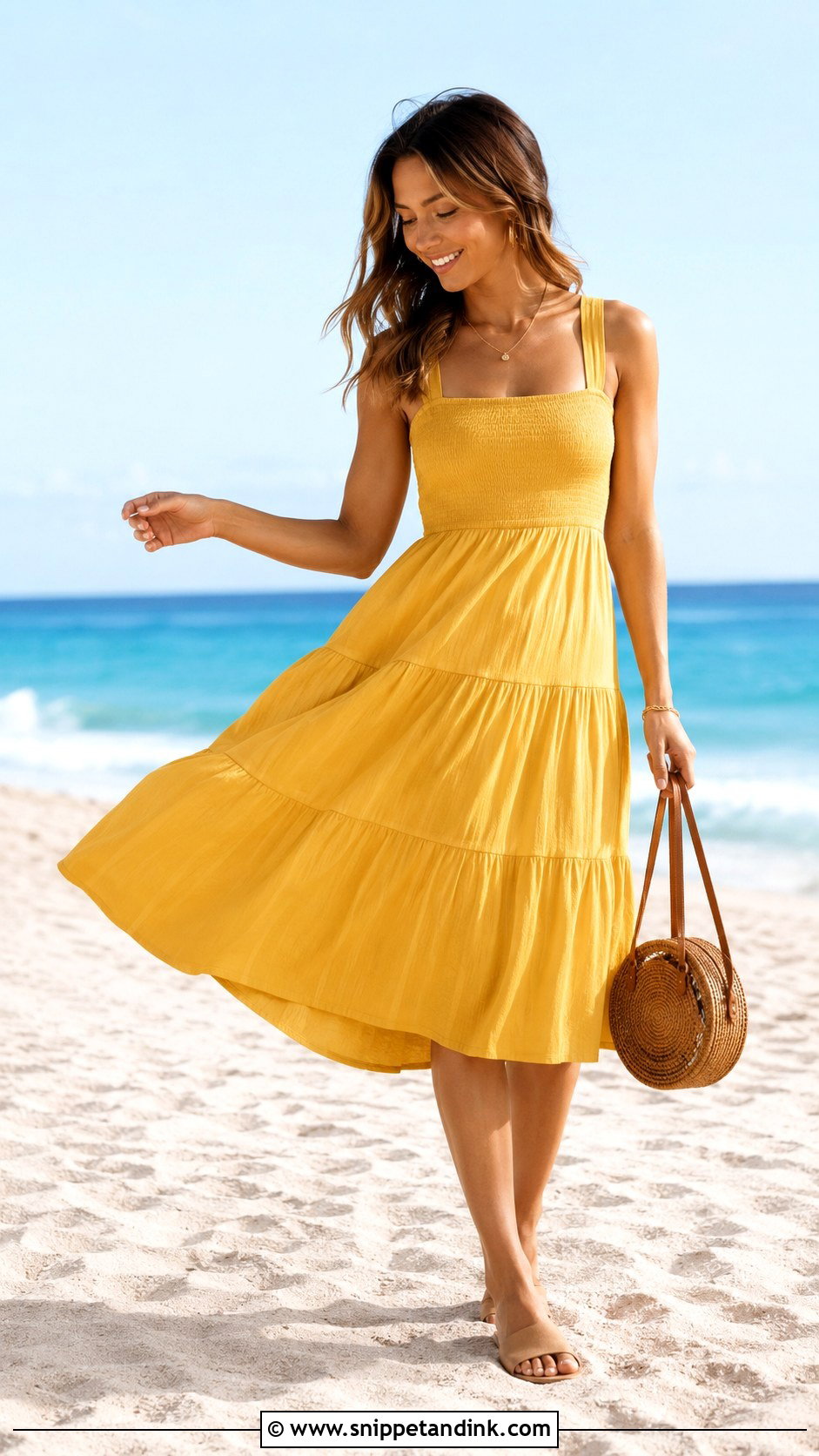 Yellow Tiered Sundress Beach Picture - Snippet and Ink - 20 Beach Pictures with Dress Ideas