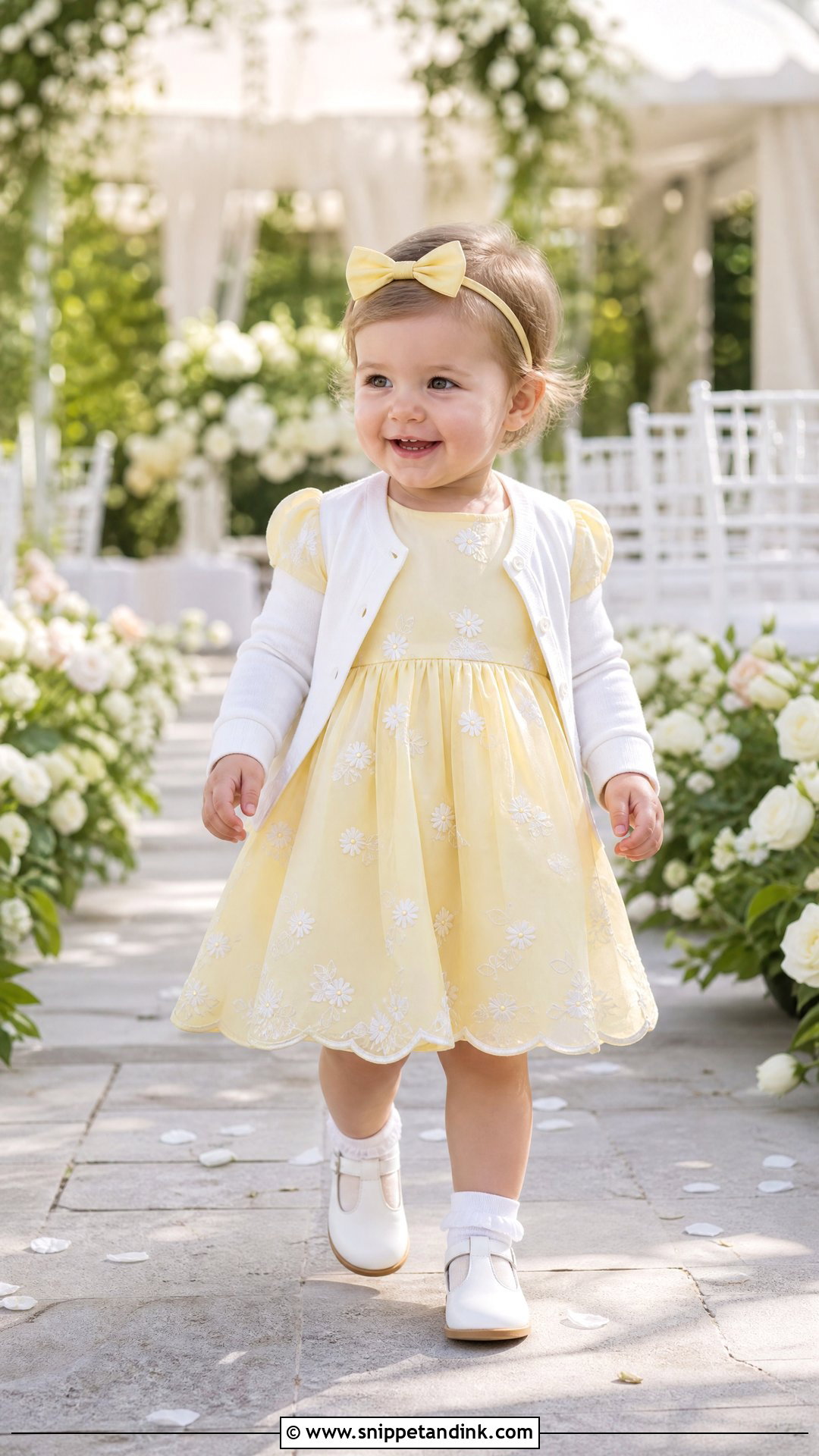 Yellow Toddler Wedding Dress With White T Strap Shoes - Snippet and Ink - 20 Toddler Wedding Dress Ideas