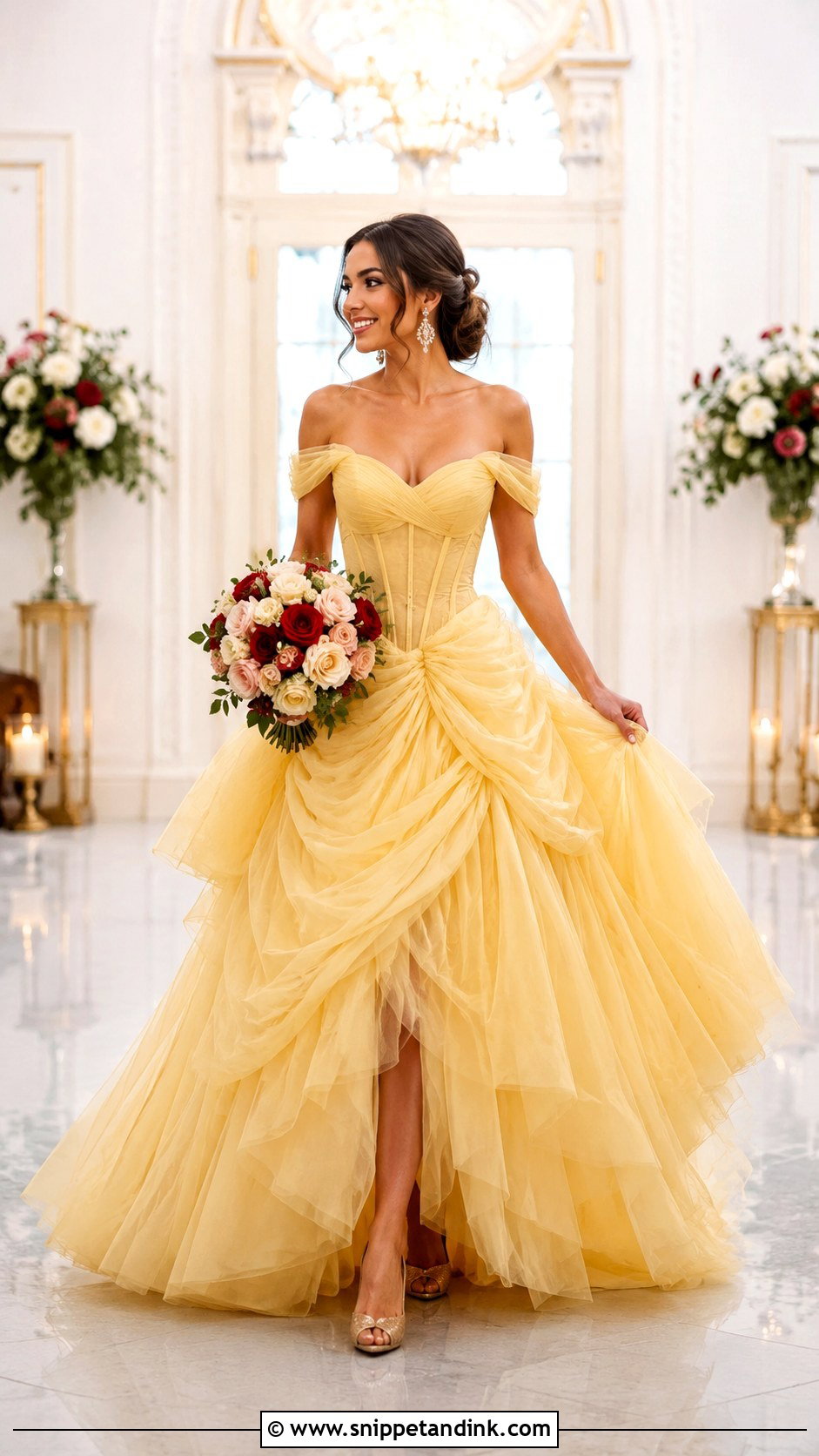 Yellow Tulle Princess Wedding Dress - Snippet and Ink - 20 Belle Inspired Wedding Dress Ideas