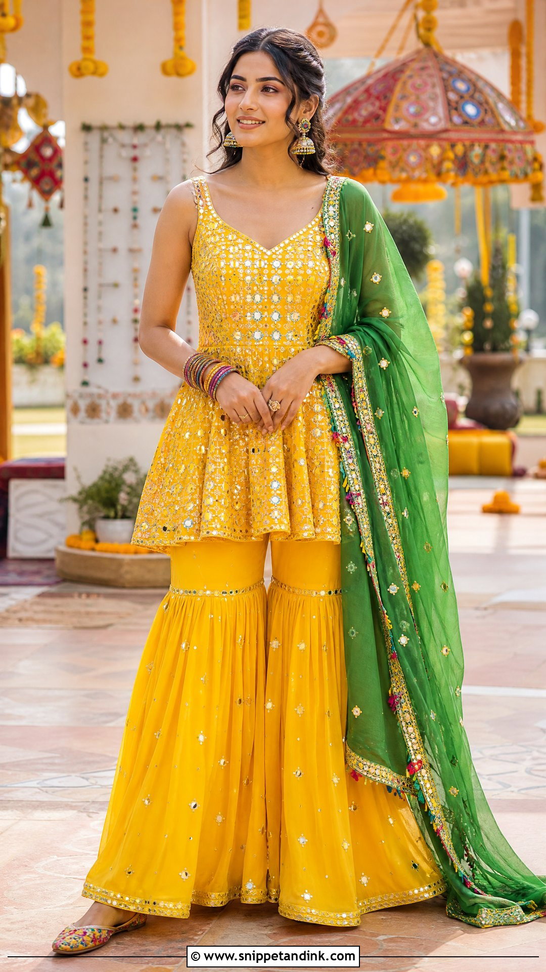 Yellow Wedding Garba Sharara Set - Snippet and Ink - 20 Wedding Garba Outfit Ideas