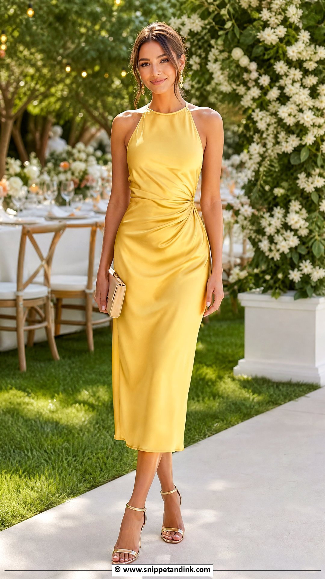Yellow Wedding Guest Dress With Gold Sandals - Snippet and Ink - 30 Yellow Wedding Dress Ideas
