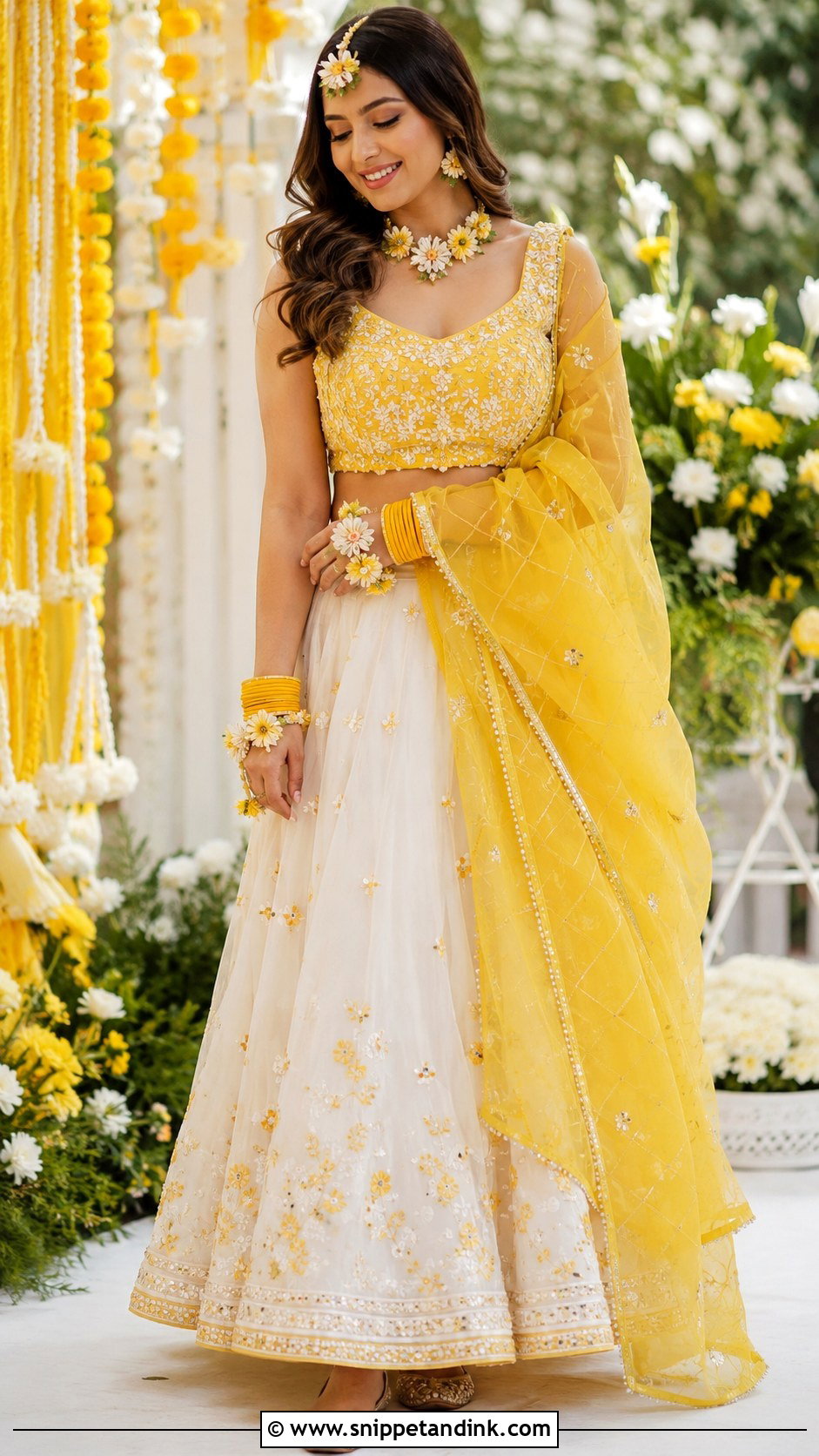 Yellow White Haldi Outfit for Bride - Snippet and Ink - 25 Yellow Haldi Outfit for Bride Ideas