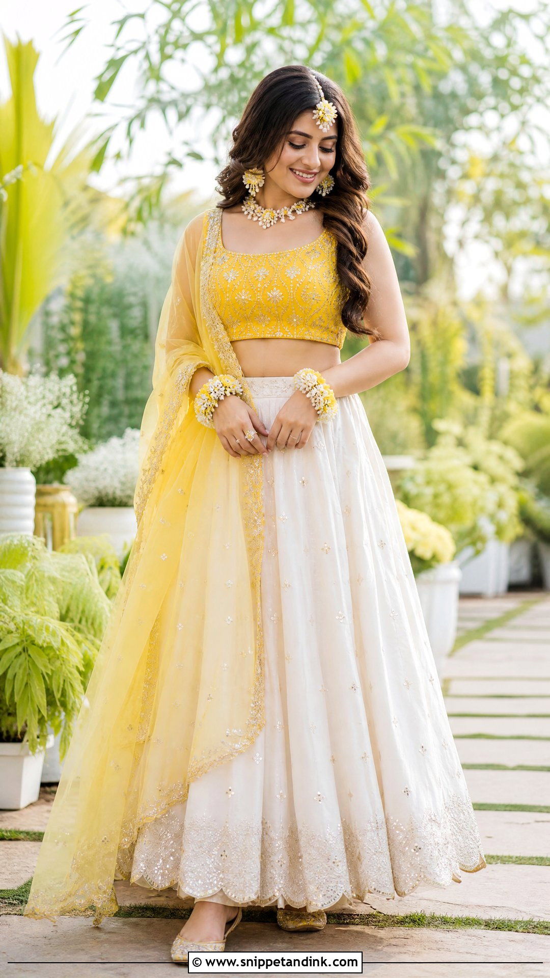 Yellow White Lehenga For Haldi - Snippet and Ink - 25 Yellow Outfit for Haldi Function Ideas