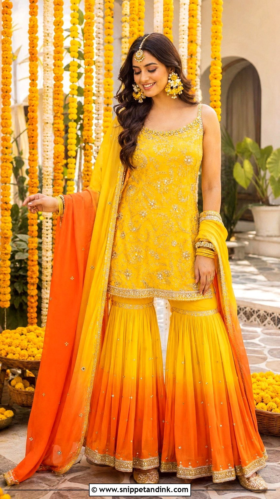 Yellow and Orange Ombre Gharara for Haldi - Snippet and Ink - 20 Haldi Theme Dress Ideas