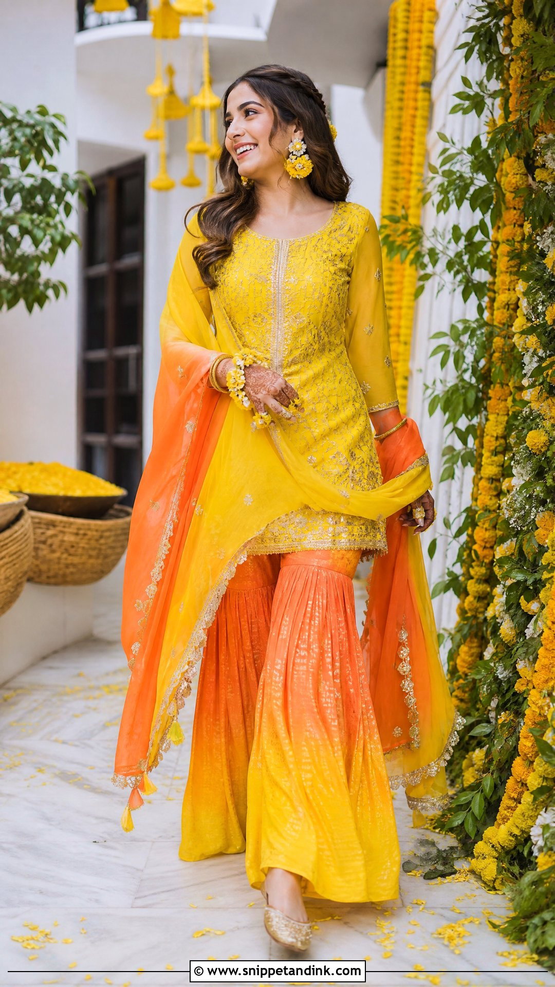 Yellow and Orange Ombre Sharara for Haldi - Snippet and Ink - 20 Sharara for Haldi Ideas