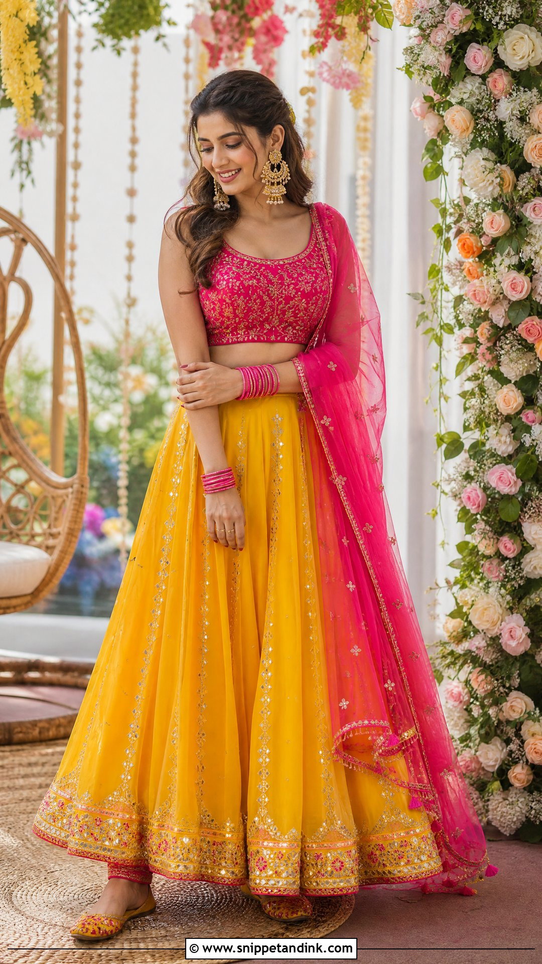 Yellow and Pink Lehenga for Haldi Function - Snippet and Ink - 20 Yellow Dress for Haldi Function for Sister Ideas