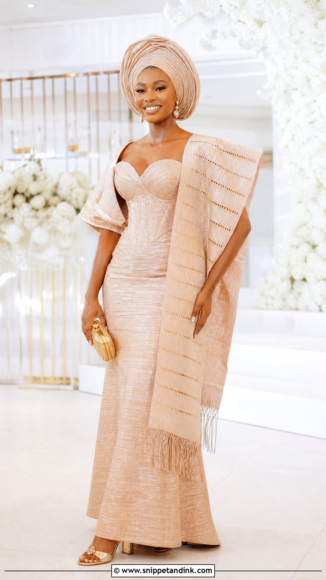 Yoruba Aso Oke Corset Gown Wedding Outfit - Snippet and Ink - 20 Nigerian Wedding Outfits