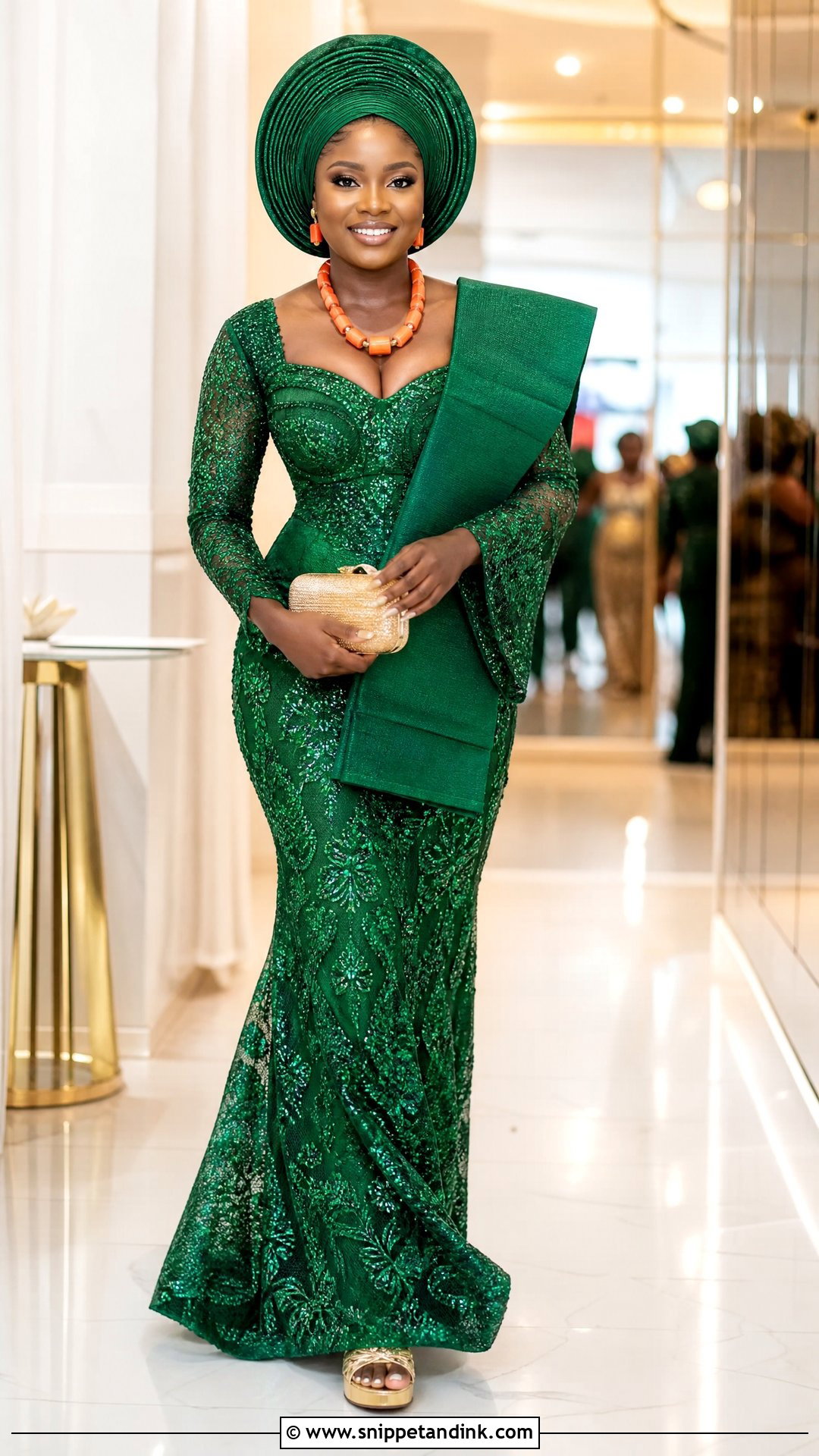 Yoruba Bride Emerald Aso Oke Gown - Snippet and Ink - 20 Nigeria Bride Traditional Dress Ideas