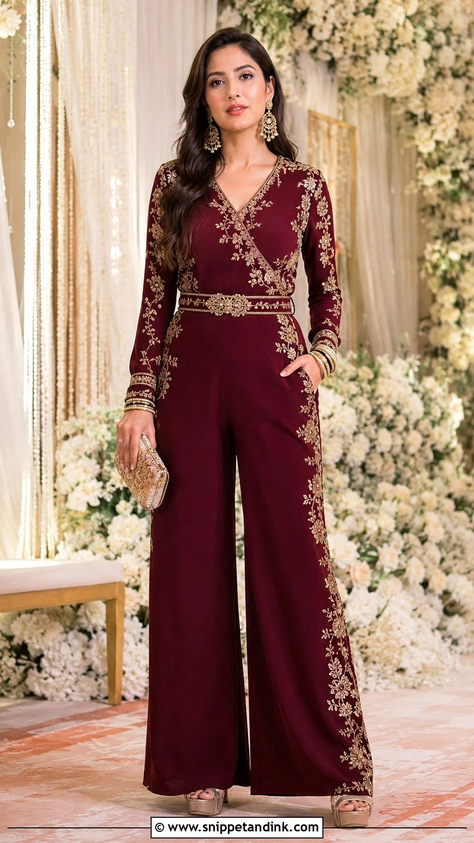 Zardozi Belted Jumpsuit - Snippet and Ink - 20 Indian Wedding Jumpsuit Ideas