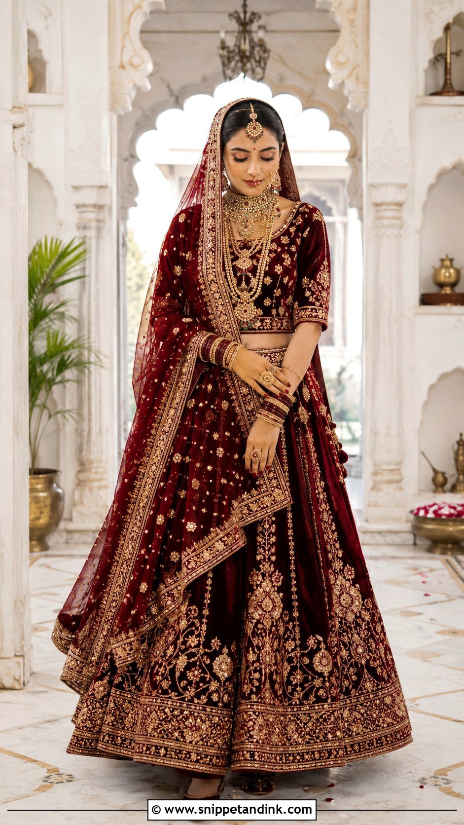 Zardozi Chundadi With Velvet Bridal Lehenga - Snippet and Ink - 20 Chundadi Design for Marriage Ideas