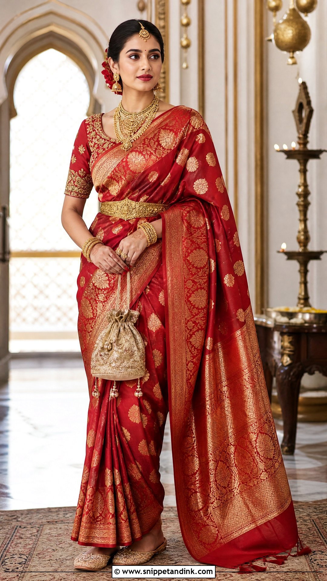 Zardozi Wedding Chappal With Bridal Saree - Snippet and Ink - 20 Wedding Chappal for Bride Ideas