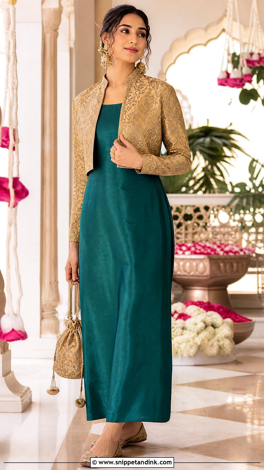 Zari Jacket Shrug With Silk Dress - Snippet and Ink - 20 Shrugs for Dresses Indian Wedding