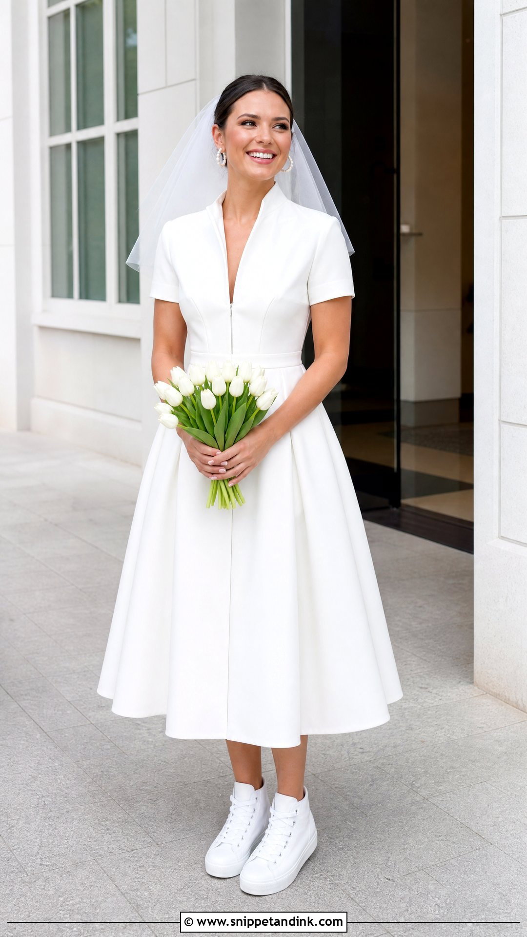 Zip Front Wedding Dress With Ankle Sneakers - Snippet and Ink - 20 Sport Wedding Dress Ideas